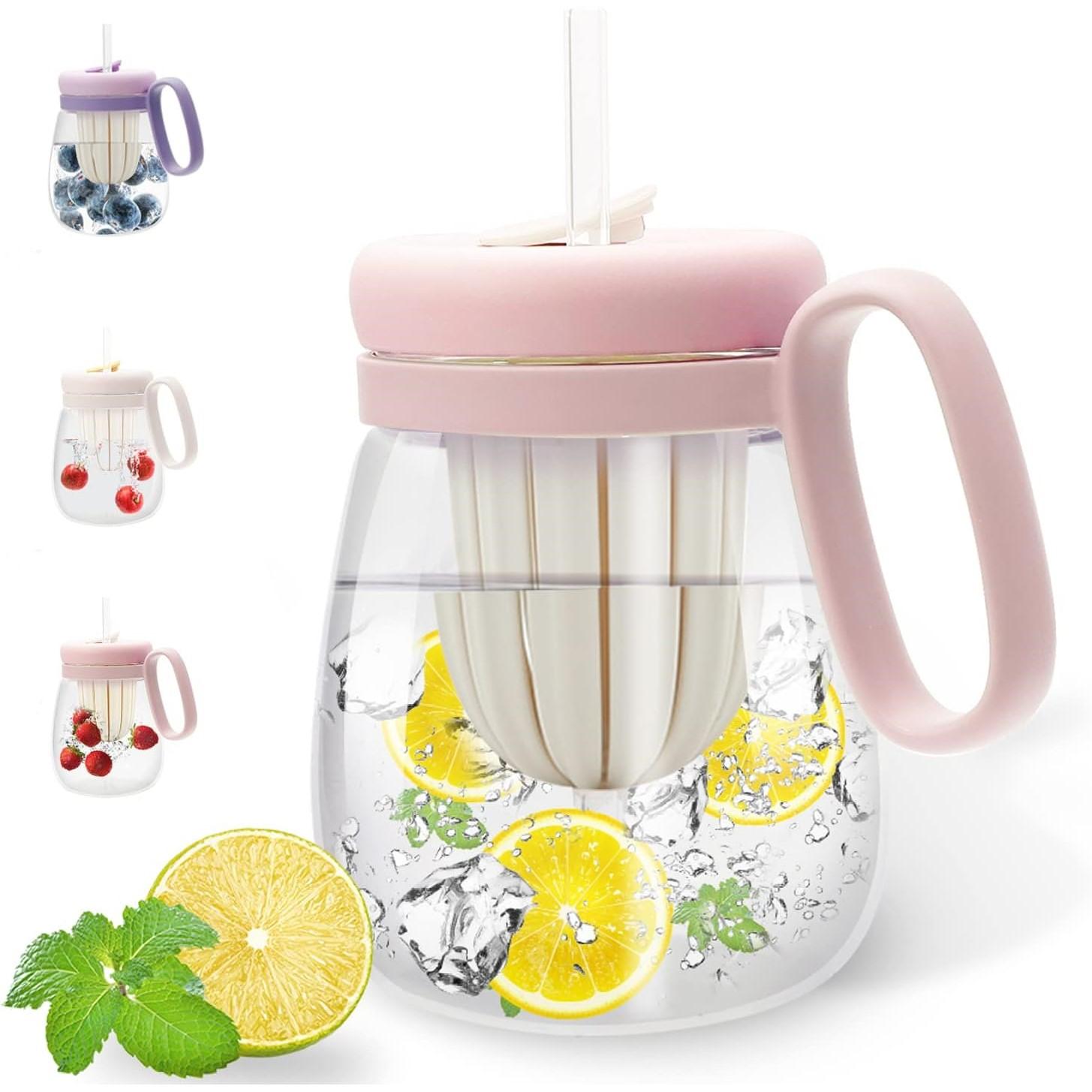 Стеклянный стакан на 30 унций с заварочным устройством для чая, крышкой, соломинкой и ручкой — многоразовая чашка Боба для смузи и кофе со льдом — герметичная каменная банка