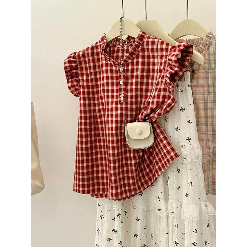 Summer Women Red Plaid Ruffle Sleeve Button Down Blouse Casual Shirt S
Summer Women Red Plaid Ruffle Sleeve Button Down Blouse Casual Shirt S