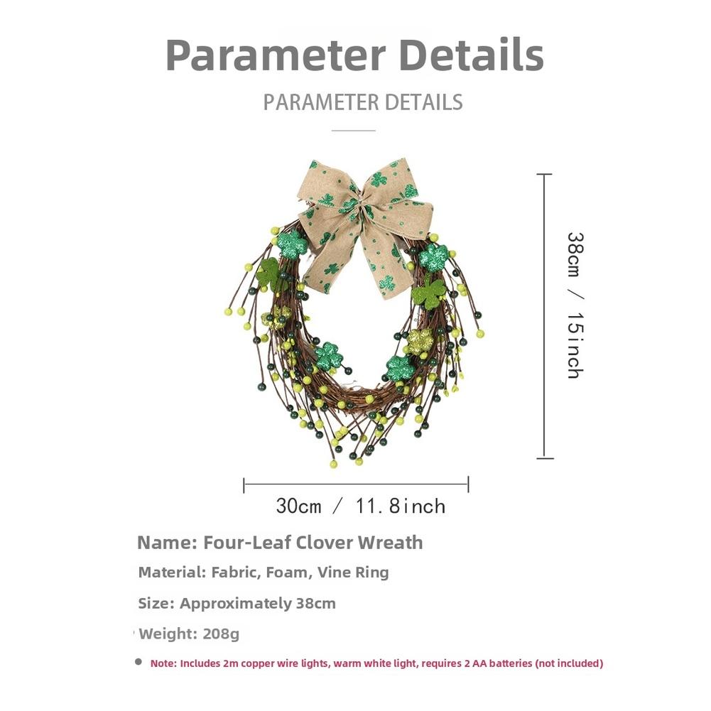 St Patricks Day Welcome Wreath with Artificial Four Leaf Clover and Lucky Berries for Door Wall Party Decor 38cm Lightweight China Mainland
St Patricks Day Welcome Wreath with Artificial Four Leaf Clover and Lucky Berries for Door Wall Party Decor 38cm Lightweight China Mainland