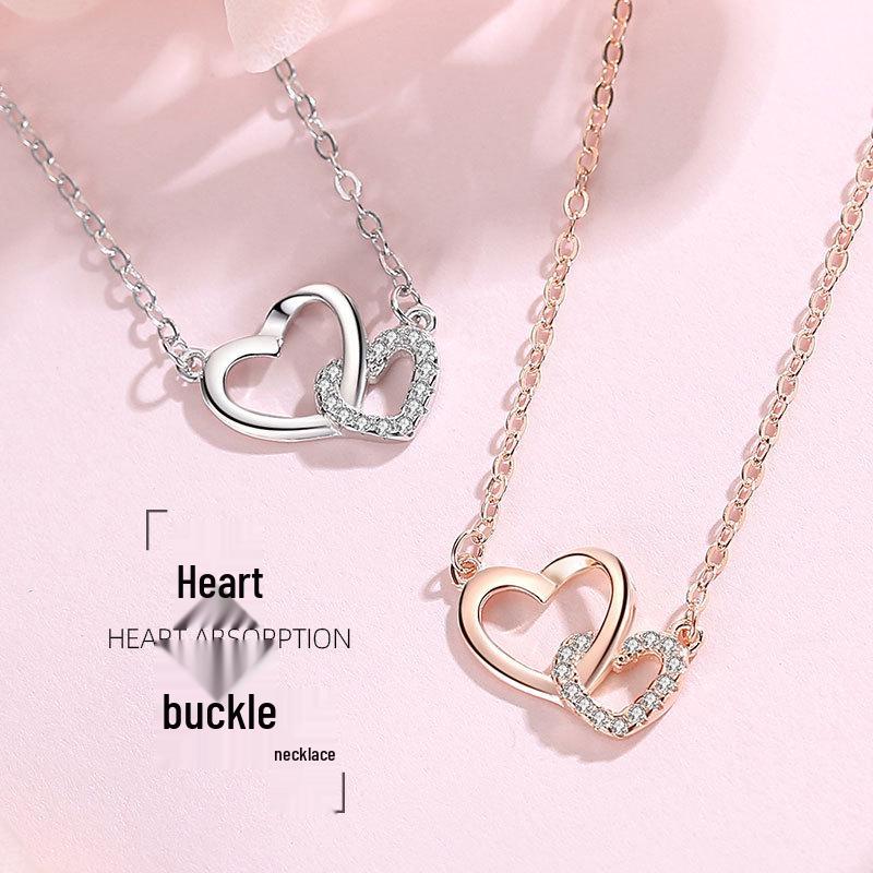 S925 Sterling Silver Double Heart Necklace - Interlocking Love Pendant Gift for Girlfriend 925 Silver
S925 Sterling Silver Double Heart Necklace - Interlocking Love Pendant Gift for Girlfriend 925 Silver