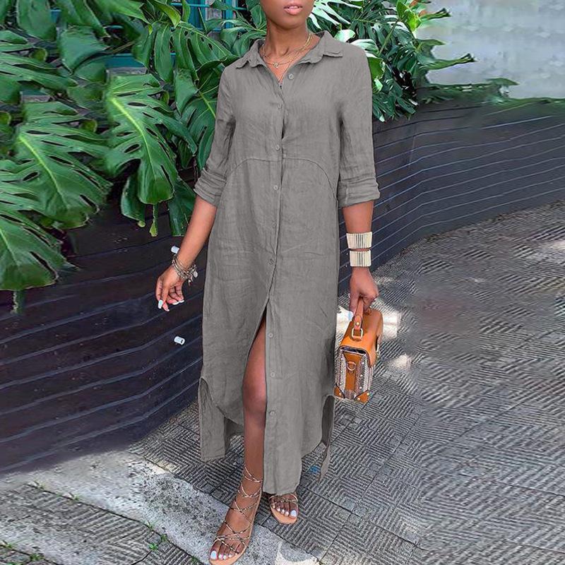 Європейська та американська бавовняно-лляна довга сукня з коміром-сорочкою та ґудзиками L сірий колір
Європейська та американська бавовняно-лляна довга сукня з коміром-сорочкою та ґудзиками L сірий колір