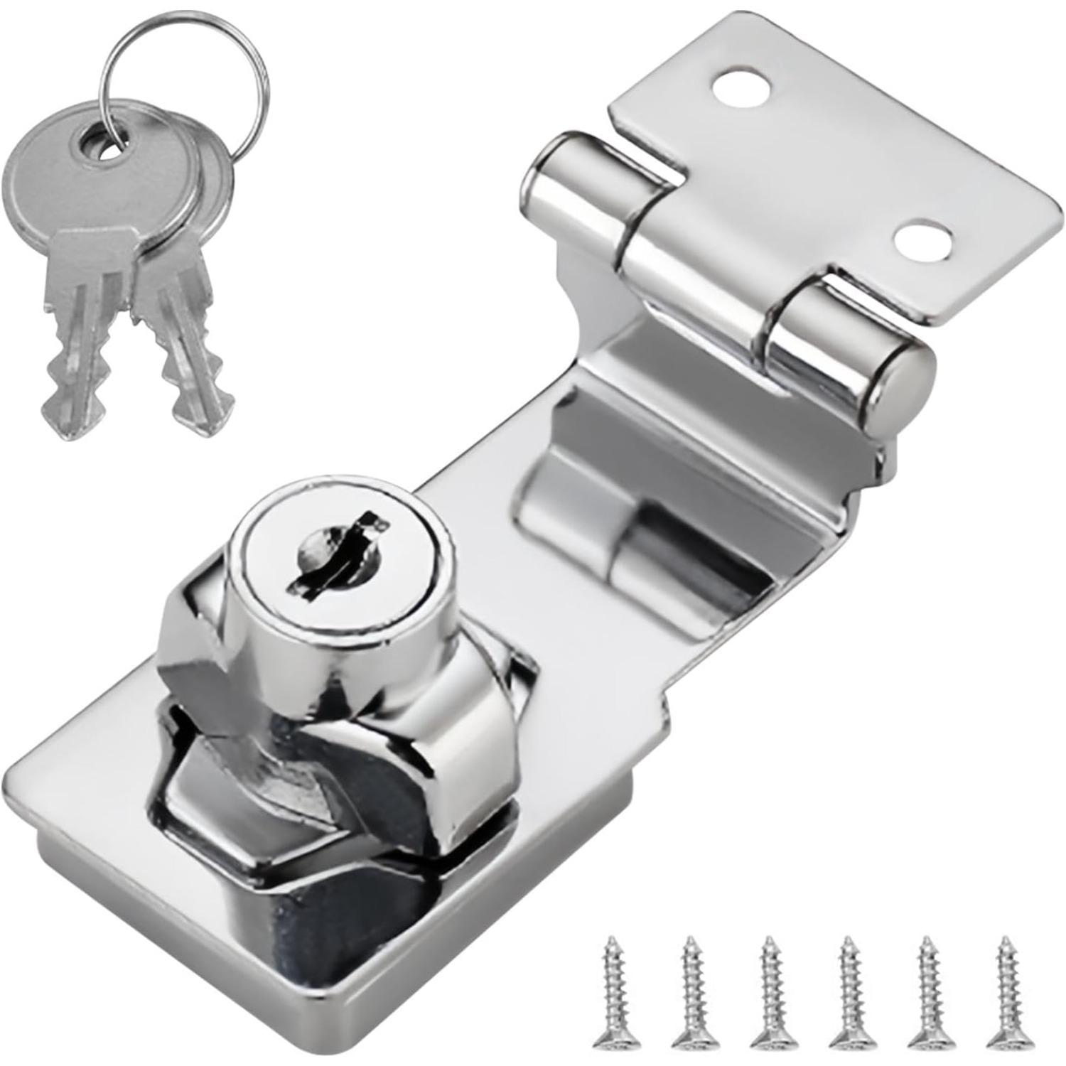 EMVANV Keyed Hasp Lock, 90 Degrees Lock Hasp T-wist Knob Keyed Locking Hasp Safety Door Clasp for Small Doors Drawer and Cabinets(Silver)
EMVANV Keyed Hasp Lock, 90 Degrees Lock Hasp T-wist Knob Keyed Locking Hasp Safety Door Clasp for Small Doors Drawer and Cabinets(Silver)
