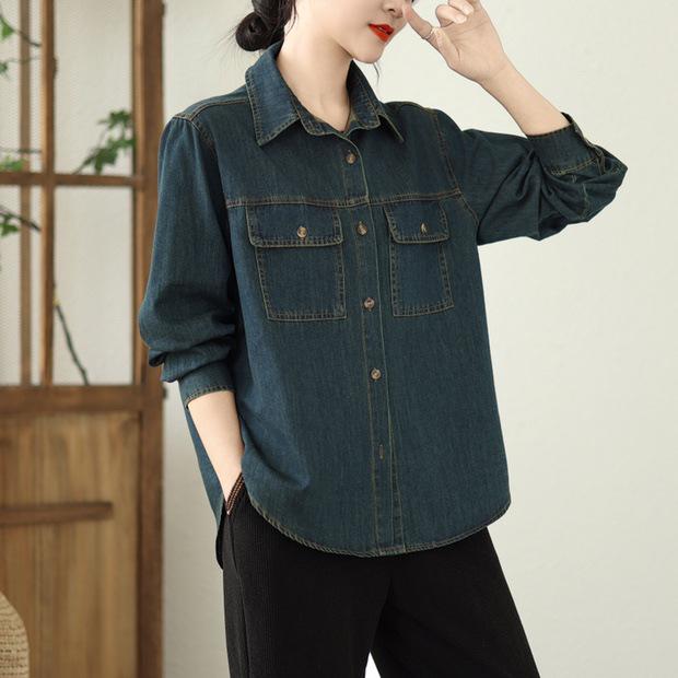 Elegant Japanese Retro Denim Shirt with Double Pockets for Women - Autumn 2025 Casual Layering Jacket Large темно-синього кольору
Elegant Japanese Retro Denim Shirt with Double Pockets for Women - Autumn 2025 Casual Layering Jacket Large темно-синього кольору