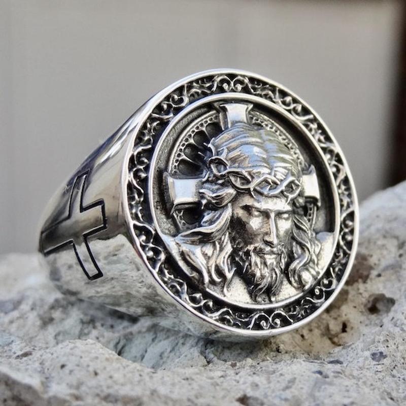 Vintage 3D Jesus Christ Head Ring for Men Retro Carved Cross Pattern Sterling Copper Tone Christian Biker Statement Zircon 6
Vintage 3D Jesus Christ Head Ring for Men Retro Carved Cross Pattern Sterling Copper Tone Christian Biker Statement Zircon 6