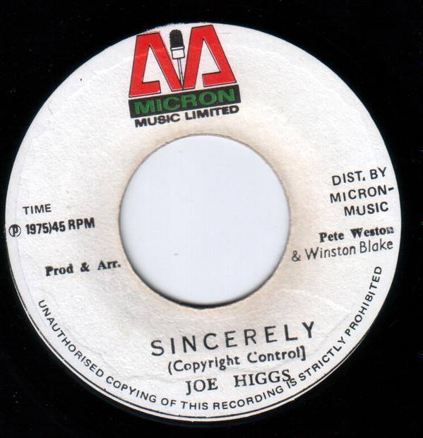 7inch Record JOE HIGGS - Sincerely NONE Micron Music Li 1975 Jamaica Reggae, Ska & Dub Used
7inch Record JOE HIGGS - Sincerely NONE Micron Music Li 1975 Jamaica Reggae, Ska & Dub Used