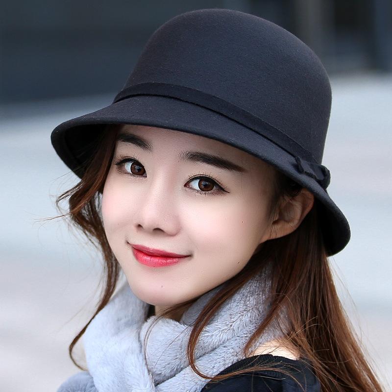 Новая осенняя женская шляпа Британская шляпа шерстяная шляпа шляпа-ведро студенческая зимняя шляпа-котелок цилиндр M(56-58cm)