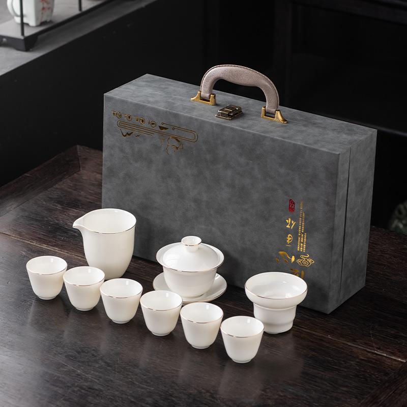Легкий роскошный нефритовый фарфор высокого класса набор для чая кунг-фу чаша с крышкой чайная чашка подарочная коробка памятный сувенирный подарок подарок для бизнес-компании