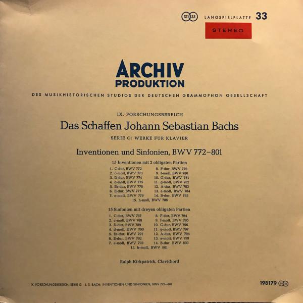 LP Record RALPH KIRKPATRICK - Bach: Inventionen Und Sinfonien Bwv 198179 ARCHIV 1962 Germany Classical Used
LP Record RALPH KIRKPATRICK - Bach: Inventionen Und Sinfonien Bwv 198179 ARCHIV 1962 Germany Classical Used