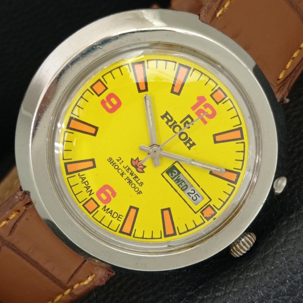 RICOH R31 AUTOMATIC VINTAGE JAPAN MENS YELLOW COLOR DIAL WATCH a707625-1
RICOH R31 AUTOMATIC VINTAGE JAPAN MENS YELLOW COLOR DIAL WATCH a707625-1