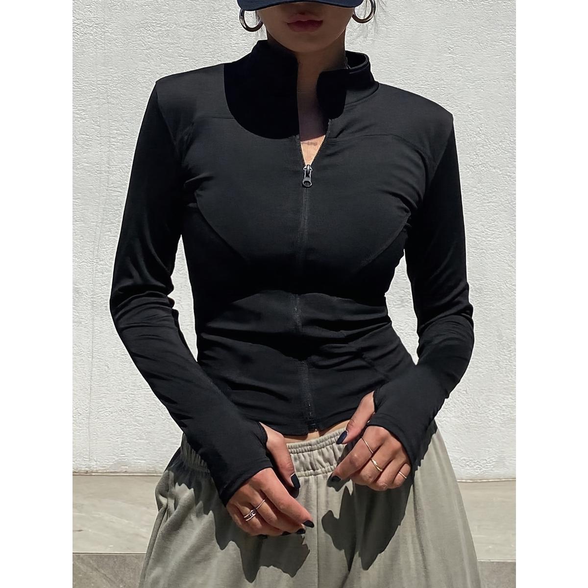 Однотонный узкий топ с застежкой-молнией спереди, универсальный топ с длинными рукавами и воротником-стойкой для весны и осени, женская одежда S чёрный
Однотонный узкий топ с застежкой-молнией спереди, универсальный топ с длинными рукавами и воротником-стойкой для весны и осени, женская одежда S чёрный