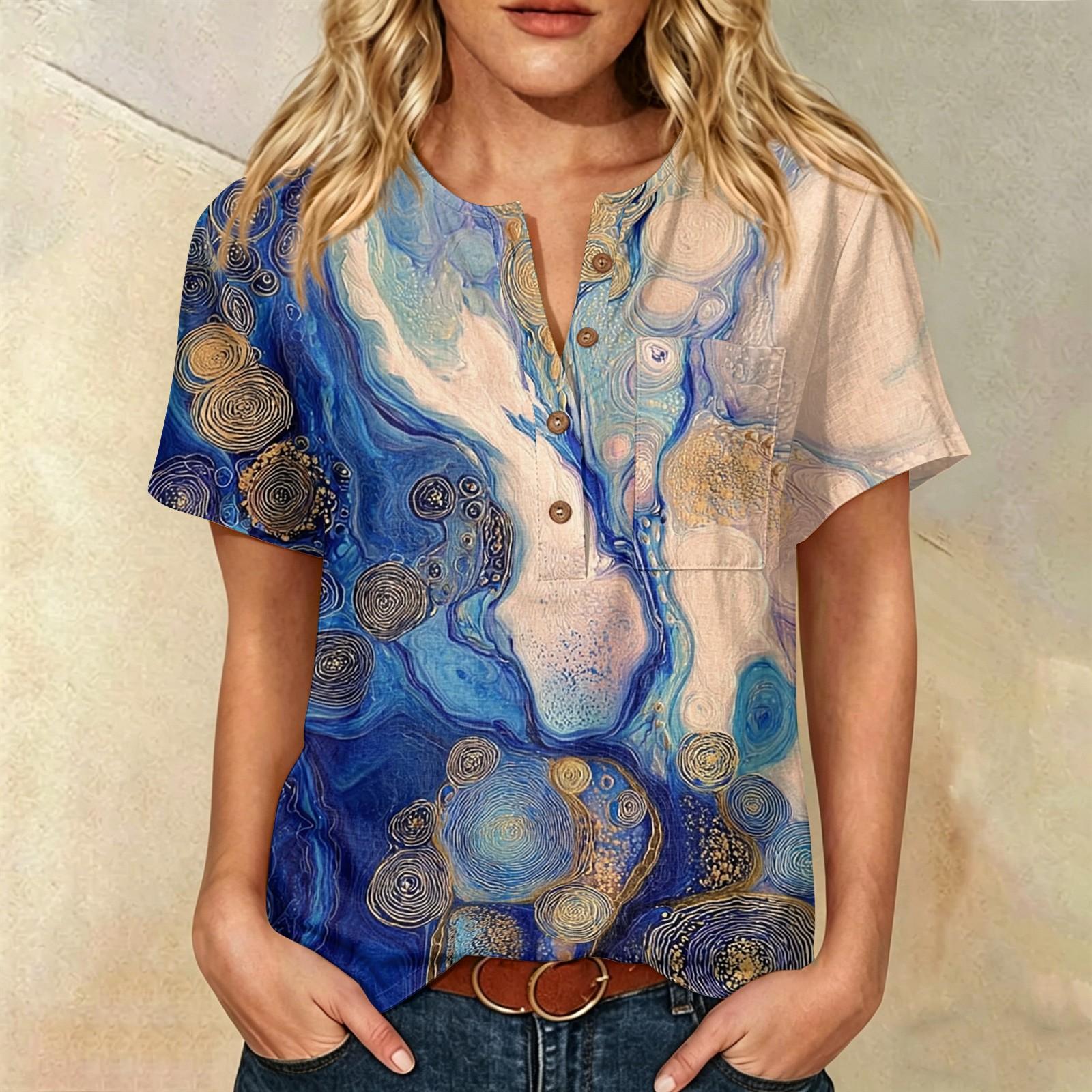 Women’s Fashion Printed Short Sleeve Cotton Linen Henley Shirt with Button Neckline and Front Chest Pocket for Casual Wear S синий
Women’s Fashion Printed Short Sleeve Cotton Linen Henley Shirt with Button Neckline and Front Chest Pocket for Casual Wear S синий