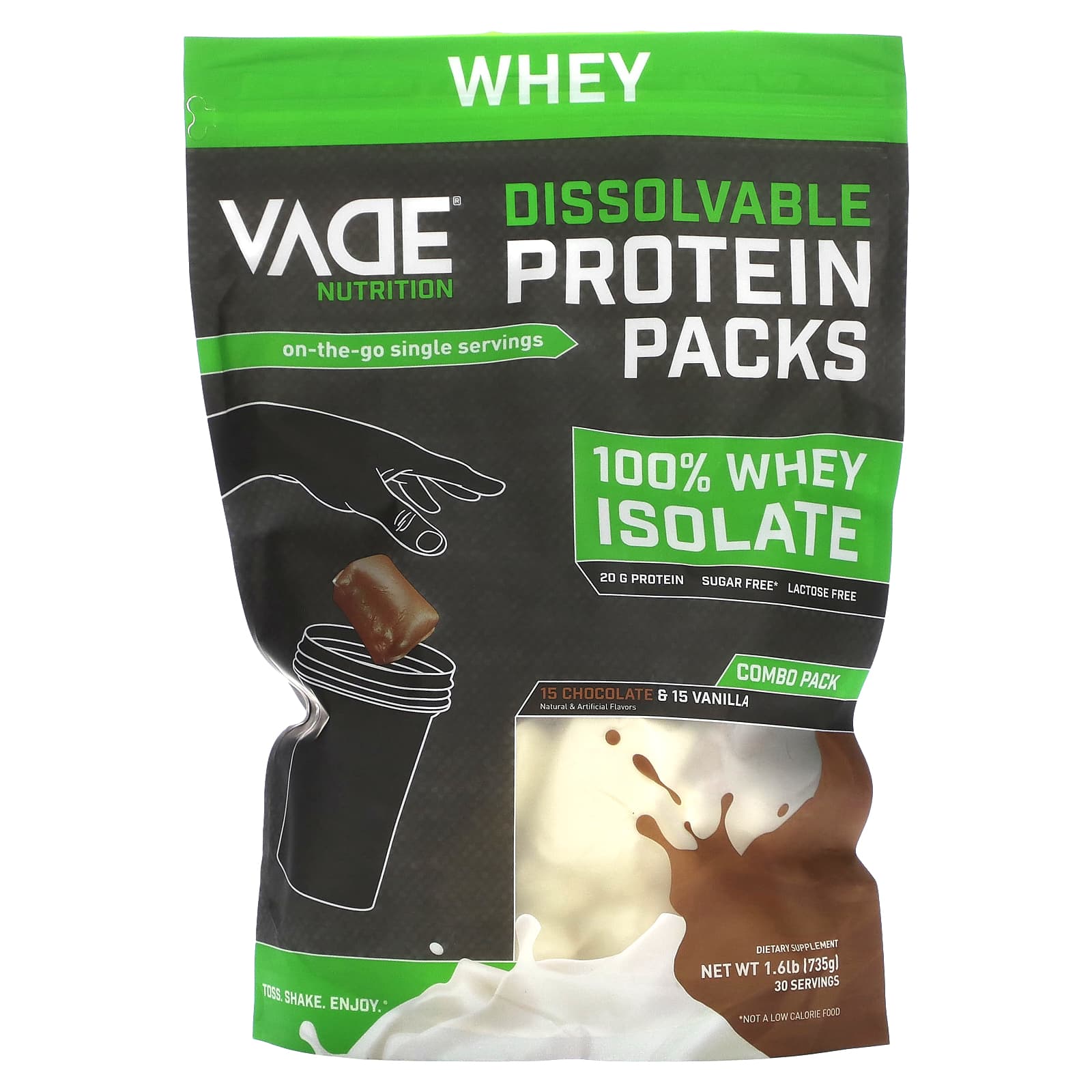 Vade Nutrition, Soluble Protein Pack, 100% Whey Isolate, Chocolate & Vanilla, 1.6 lb (735 g)
Vade Nutrition, Soluble Protein Pack, 100% Whey Isolate, Chocolate & Vanilla, 1.6 lb (735 g)