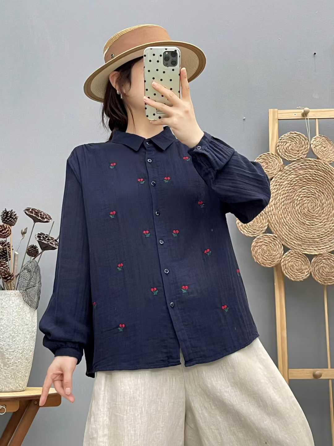 2026 Spring Women s Long-Sleeve Cherry Embroidery Double-Layer Gauze Shirt - Soft Pure Cotton, Versatile Commuter Style L (recommended for 125-150 jin) темно-синього кольору
2026 Spring Women s Long-Sleeve Cherry Embroidery Double-Layer Gauze Shirt - Soft Pure Cotton, Versatile Commuter Style L (recommended for 125-150 jin) темно-синього кольору