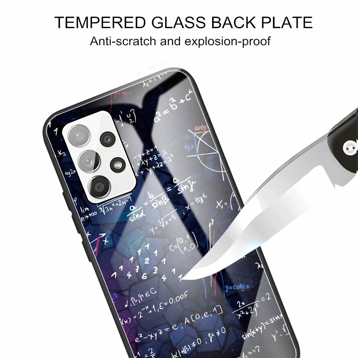 Pattern Printing Anti-Scratch Tempered Glass Back Soft TPU Frame Shock-Absorption Phone Case for Samsung Galaxy A53 5G Equation
Pattern Printing Anti-Scratch Tempered Glass Back Soft TPU Frame Shock-Absorption Phone Case for Samsung Galaxy A53 5G Equation