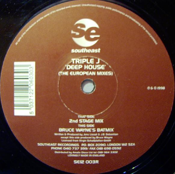 12inch Record TRIPLE J - Deep House (The European Mixes) SE12003R Southeast 1998 UK Dance & Electronica Used
12inch Record TRIPLE J - Deep House (The European Mixes) SE12003R Southeast 1998 UK Dance & Electronica Used