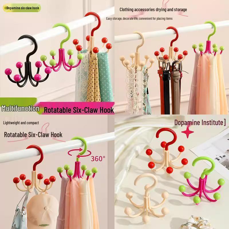 Dopamine Rotating Six-Claw Hook: Multifunctional No-Punch Storage Rack for Bags, Underwear, and Hats Six-Claw Hook - Rose Red - 1 piece
Dopamine Rotating Six-Claw Hook: Multifunctional No-Punch Storage Rack for Bags, Underwear, and Hats Six-Claw Hook - Rose Red - 1 piece