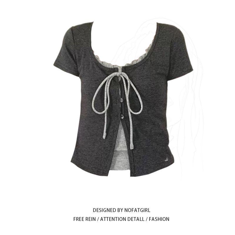 size Chubby Girl Summer Clothing New BM Style Pure Desire Sweet and Spicy Short Fake Two-Piece Tether V-neck Short sleeve T-shirt Women s Top Fashion Dark Gray Top L
size Chubby Girl Summer Clothing New BM Style Pure Desire Sweet and Spicy Short Fake Two-Piece Tether V-neck Short sleeve T-shirt Women s Top Fashion Dark Gray Top L