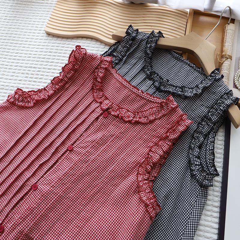 2025 Summer Korean Plaid Ruffle Sleeveless Shirt with Round Neck for Women One Size синий
2025 Summer Korean Plaid Ruffle Sleeveless Shirt with Round Neck for Women One Size синий