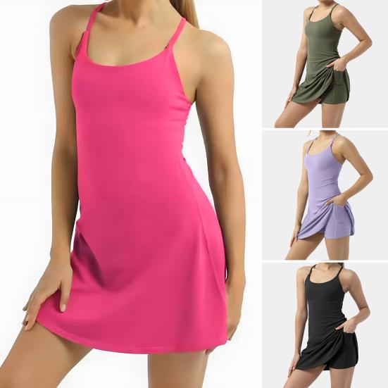 Women s Sleeveless Tennis Dress with Shorts And Pockets Spaghetti Strap Racerback Mini Dress Workout Athletic Dresses for Golf Running S чорний
Women s Sleeveless Tennis Dress with Shorts And Pockets Spaghetti Strap Racerback Mini Dress Workout Athletic Dresses for Golf Running S чорний