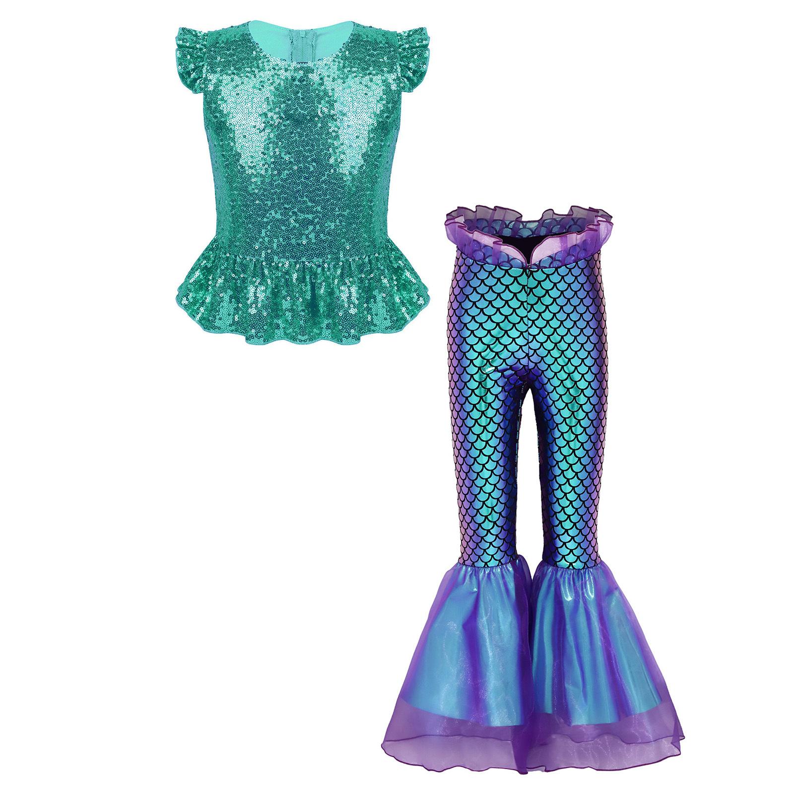 Girls 2 Pieces Mermaid Costume Sequins Short Sleeves Zipper Peplum Top Elastic Waist Ruffle Flared Pants Set 5-6 Years
Girls 2 Pieces Mermaid Costume Sequins Short Sleeves Zipper Peplum Top Elastic Waist Ruffle Flared Pants Set 5-6 Years