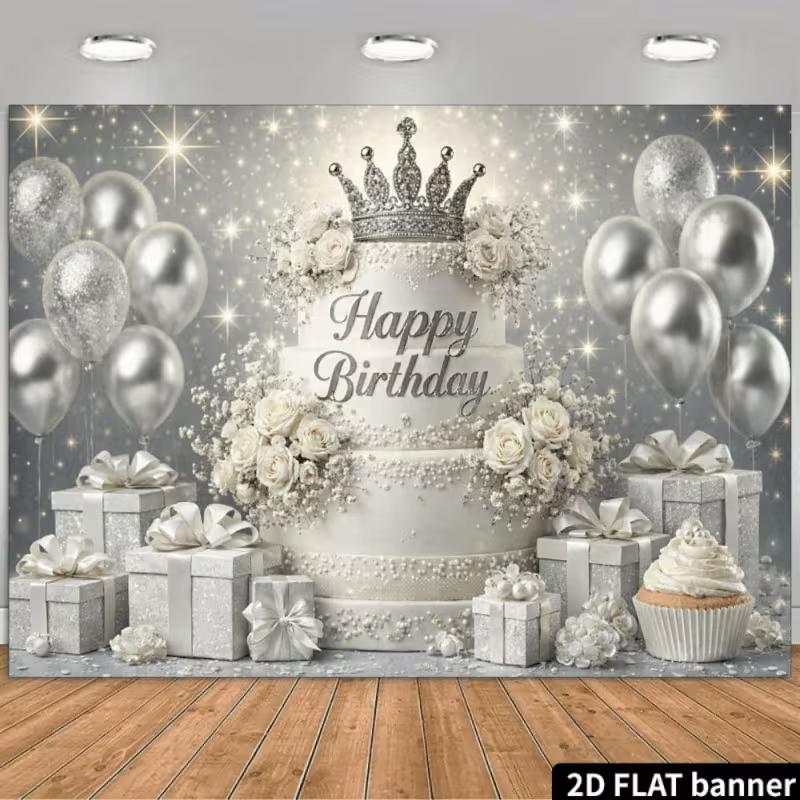 2D Silver Glitter Birthday Backdrop, White Cake & Balloon Photo Background 47.2x31.5inch/120*80cm
2D Silver Glitter Birthday Backdrop, White Cake & Balloon Photo Background 47.2x31.5inch/120*80cm