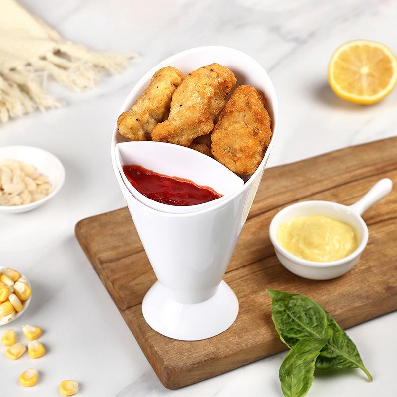 Fries Shelf Holder Assorted Sauce Chips Dip Snack Cone Stand Plastic Dip Cup Two Cup-Mouth Tableware Tray Container Kitchen Tool
Fries Shelf Holder Assorted Sauce Chips Dip Snack Cone Stand Plastic Dip Cup Two Cup-Mouth Tableware Tray Container Kitchen Tool