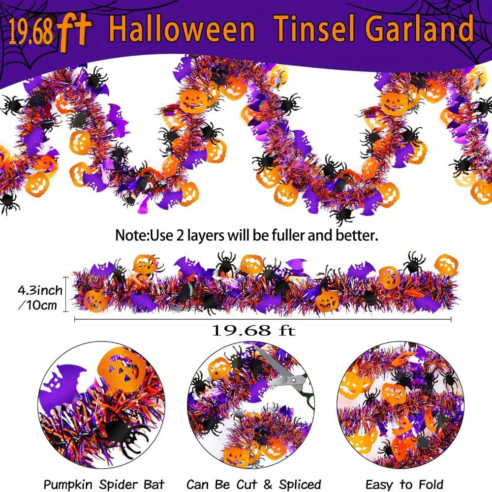 2M Halloween Tinsel Garland with Orange Pumpkins, Black Spiders & Purple Bats - Shiny Metallic Twist Garland
2M Halloween Tinsel Garland with Orange Pumpkins, Black Spiders & Purple Bats - Shiny Metallic Twist Garland