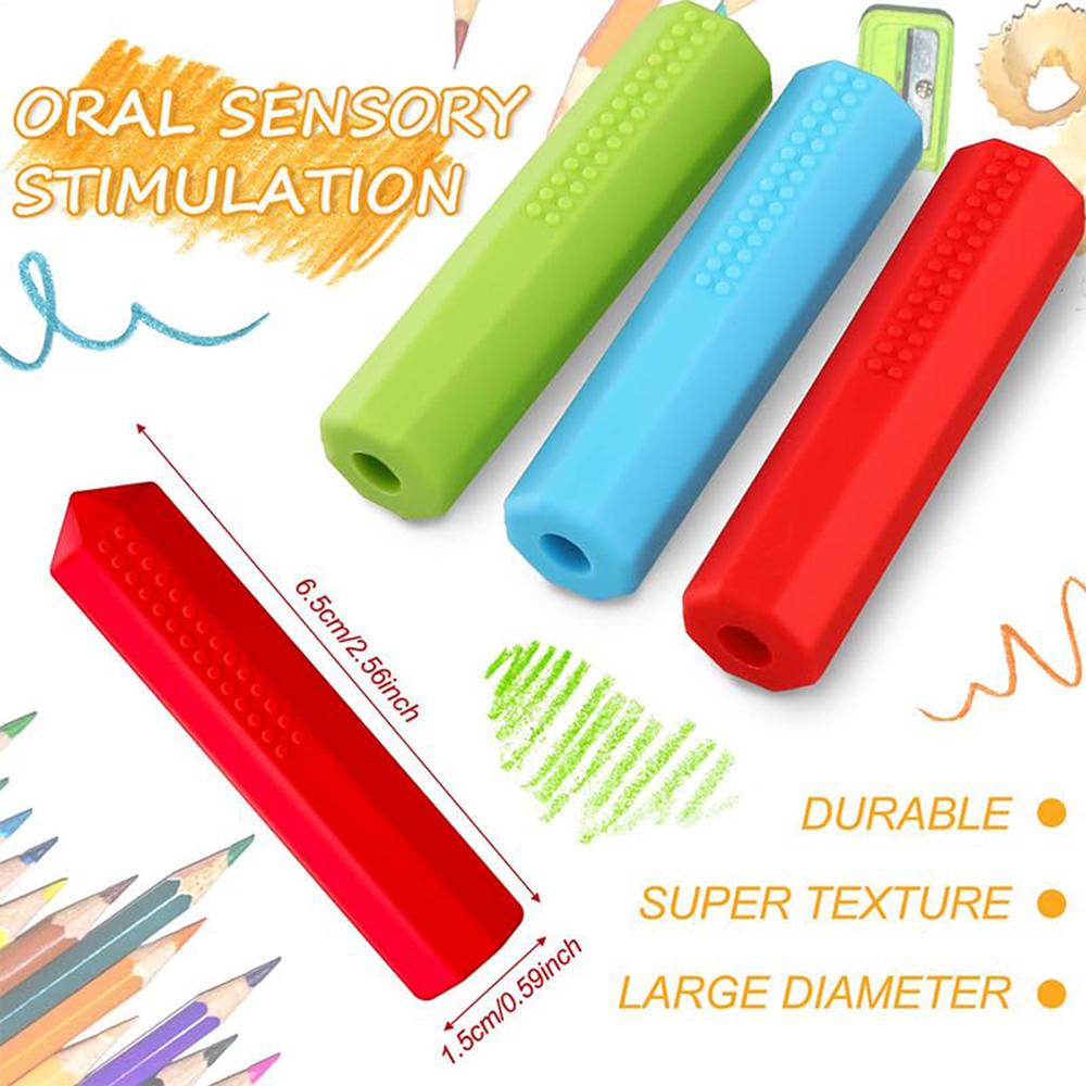 3pcs/set Silicone Chewable Pencil Topper Silicone Pencil Cover Tube Teething Sensory Pencil Chew Topper For Boys Girls
3pcs/set Silicone Chewable Pencil Topper Silicone Pencil Cover Tube Teething Sensory Pencil Chew Topper For Boys Girls