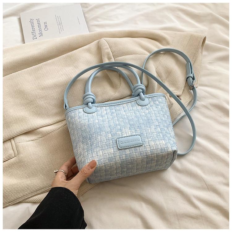 IELGY Плетеная сумка, женская вместительная универсальная сумка-мессенджер, повседневная переносная сумка-ведро синий