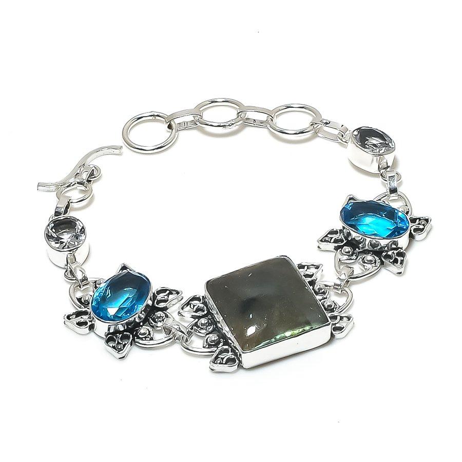 Labradorite, Blue Topaz Gemstone Handmade 925 Sterling Silver Bracelet 7-8 GK-7204
Labradorite, Blue Topaz Gemstone Handmade 925 Sterling Silver Bracelet 7-8 GK-7204