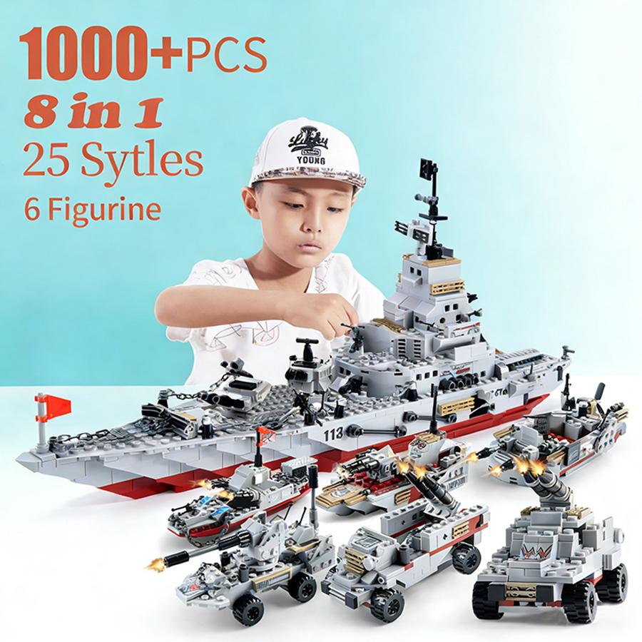 1000+Pcs Navy War Chariot Ship Army Boat Airplane Scale Model Warships Building Block Set City Series Children Toys Playsets for Boy
1000+Pcs Navy War Chariot Ship Army Boat Airplane Scale Model Warships Building Block Set City Series Children Toys Playsets for Boy