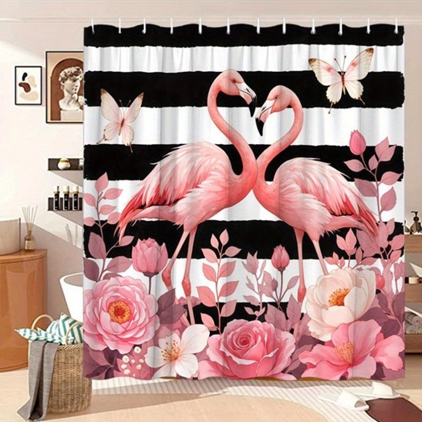 Pink Flamingo Shower Curtain Rose Butterfly Black And White Stripe Design Bathroom Decorative Shower Curtain With 12 Hooks W60H190(CM)-1 Pcs
Pink Flamingo Shower Curtain Rose Butterfly Black And White Stripe Design Bathroom Decorative Shower Curtain With 12 Hooks W60H190(CM)-1 Pcs