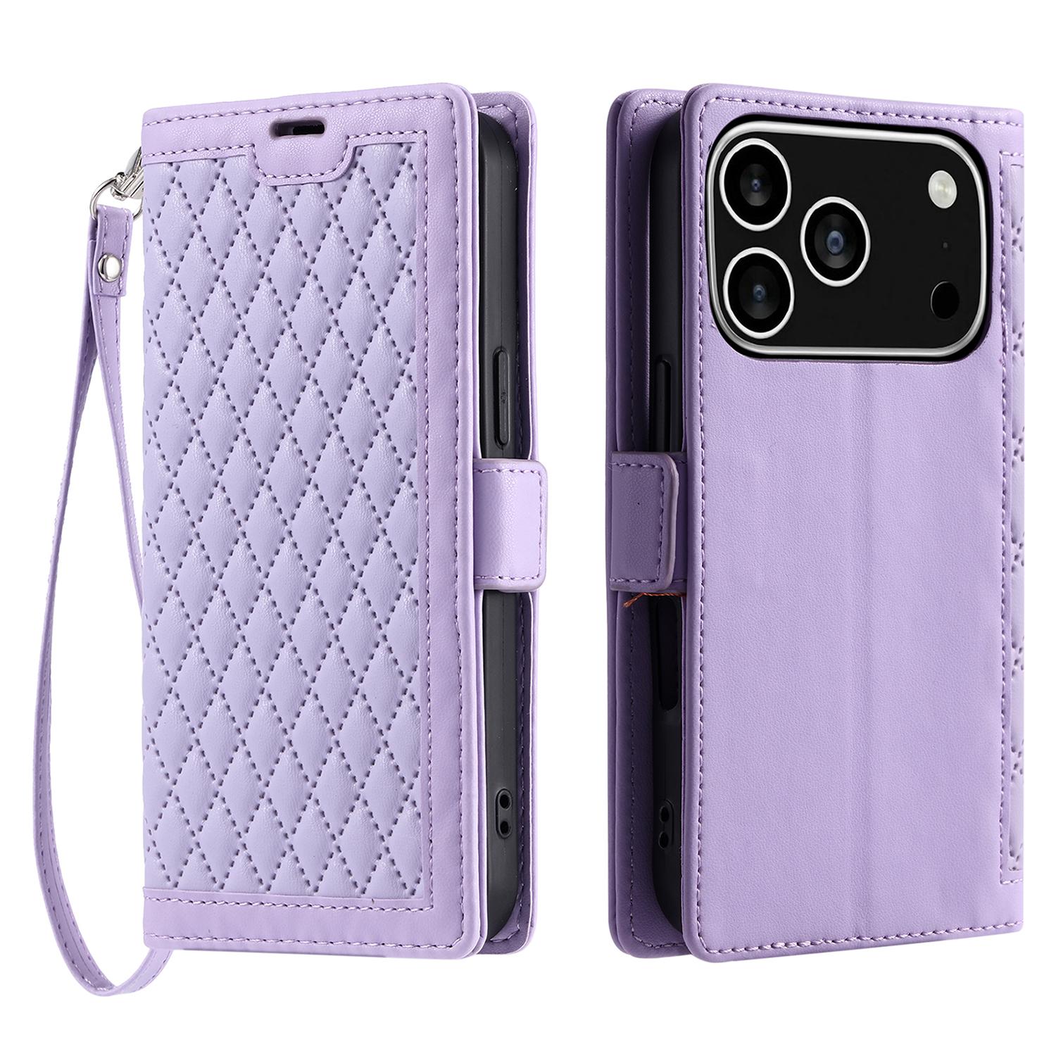For iPhone 17 Pro Leather Case Rhombus Texture Wallet Stand Phone Cover with Wrist Strap Purple
For iPhone 17 Pro Leather Case Rhombus Texture Wallet Stand Phone Cover with Wrist Strap Purple