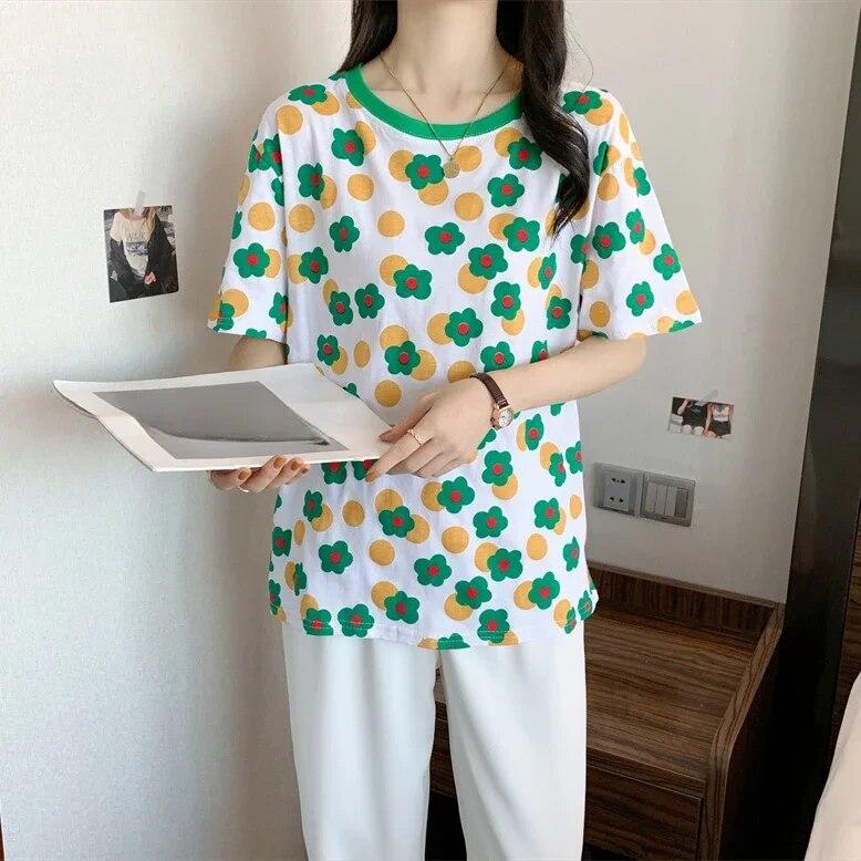 Лето 2024, повседневные свободные футболки с короткими рукавами, топ, женские пуловеры с цветочным принтом, футболка, женская уличная одежда, базовые футболки, женские топы
Лето 2024, повседневные свободные футболки с короткими рукавами, топ, женские пуловеры с цветочным принтом, футболка, женская уличная одежда, базовые футболки, женские топы