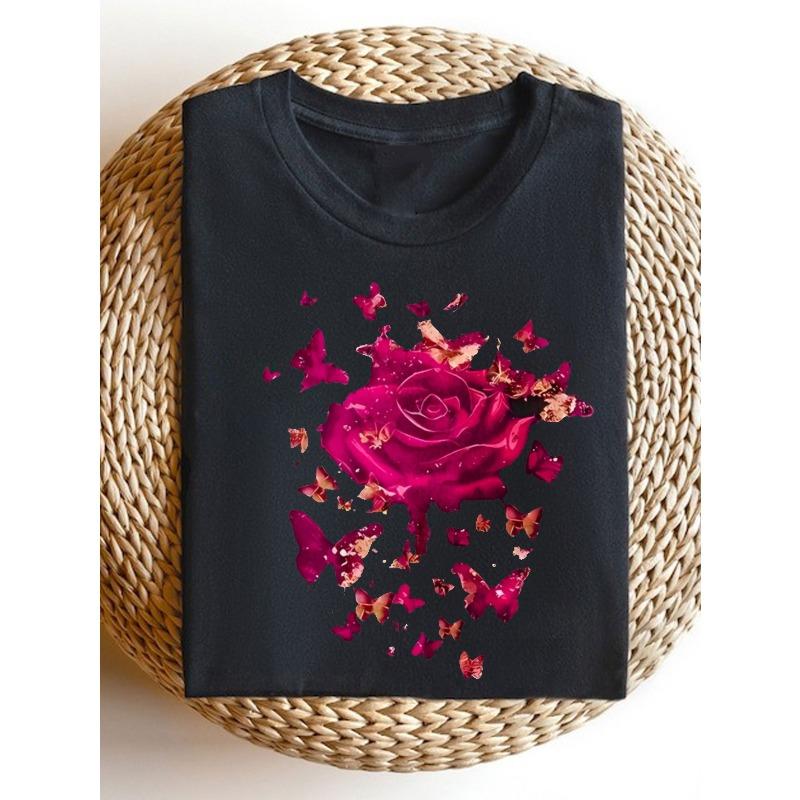 European sizes Women S Vintage Y2K Black T-Shirt with Pink Rose & Butterfly Print - Round Neck Short Sleeve Casual Top, Red Lips Accent 4XL чорний
European sizes Women S Vintage Y2K Black T-Shirt with Pink Rose & Butterfly Print - Round Neck Short Sleeve Casual Top, Red Lips Accent 4XL чорний