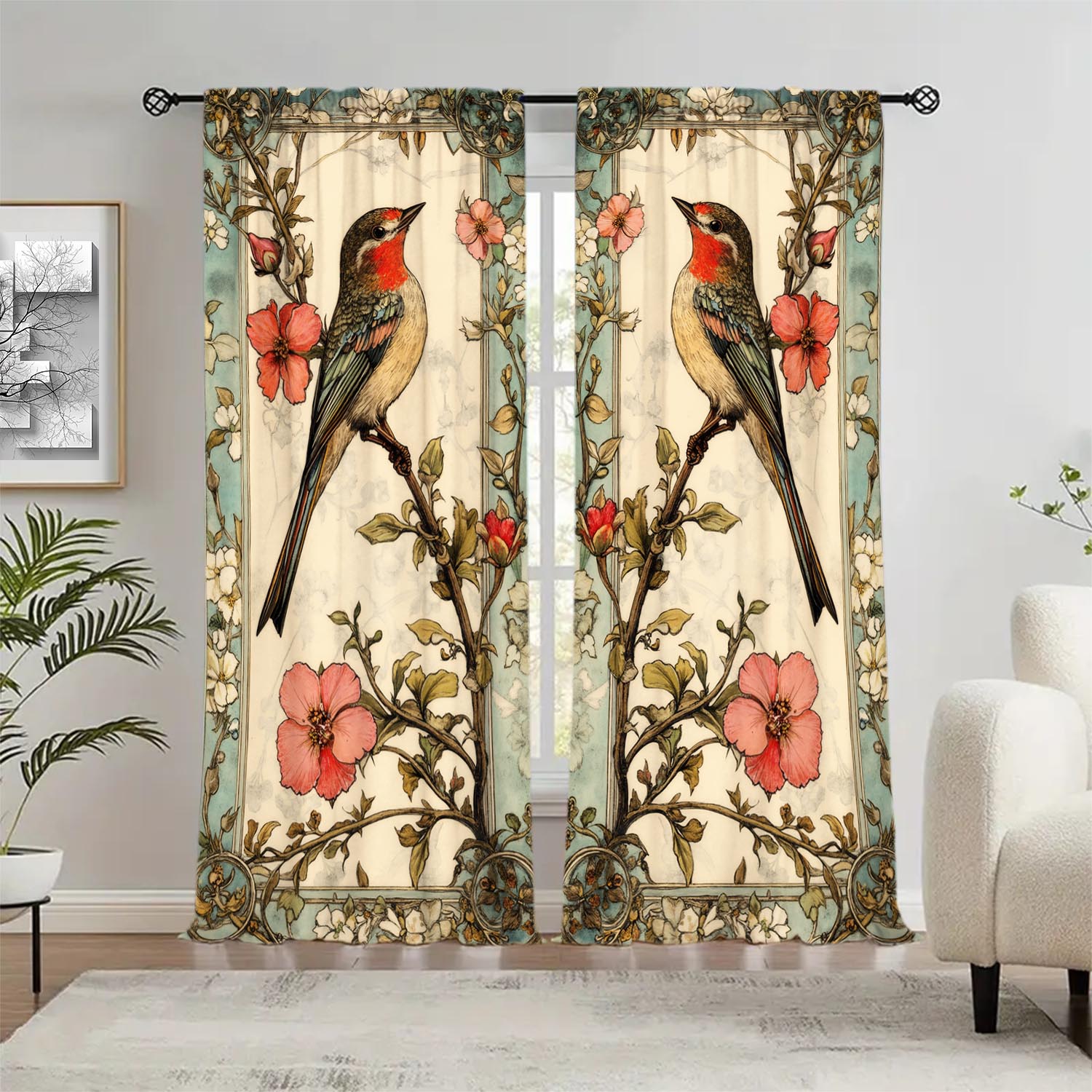 2 Panels Vintage and Exquisite Floral and Bird Curtains Shade and Privacy Protection Suitable for Decorating Various Rooms 100*130 Grommet Top 1pcs
2 Panels Vintage and Exquisite Floral and Bird Curtains Shade and Privacy Protection Suitable for Decorating Various Rooms 100*130 Grommet Top 1pcs
