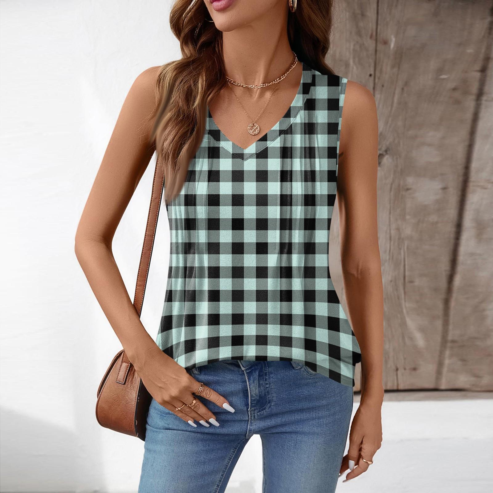 Women Sleeveless V Neck Tank Top Loose Fit Pleated Detail Checkered Pattern Casual Summer Blouse L
Women Sleeveless V Neck Tank Top Loose Fit Pleated Detail Checkered Pattern Casual Summer Blouse L
