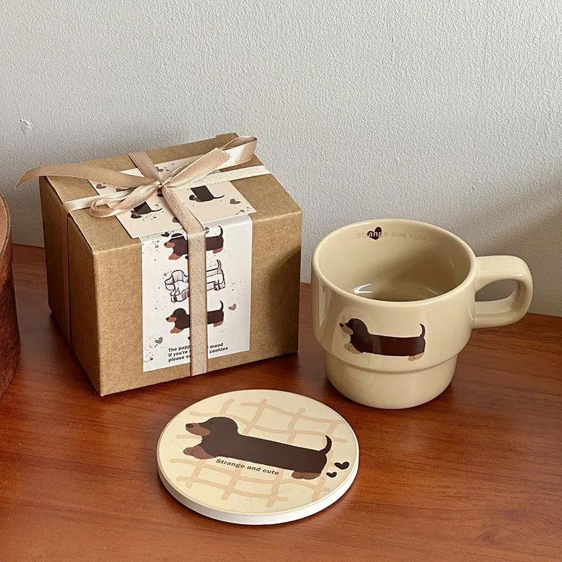 Cute Puppy Cartoon Cup with Coaster, Cute Dachshund Cup Mat Ceramic Mug, Water cup, Breakfast Milk Mug Creative Christmas Gift 201-300ml
Cute Puppy Cartoon Cup with Coaster, Cute Dachshund Cup Mat Ceramic Mug, Water cup, Breakfast Milk Mug Creative Christmas Gift 201-300ml