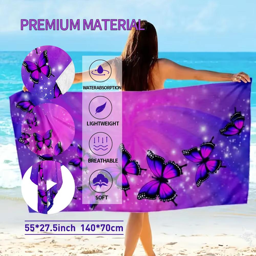 Sandproof Purple Butterfly Beach Towel, Absorbent Microfiber Lightweight Quick Drying for Swimming Beach Yoga Camping W30*H60(CM)
Sandproof Purple Butterfly Beach Towel, Absorbent Microfiber Lightweight Quick Drying for Swimming Beach Yoga Camping W30*H60(CM)