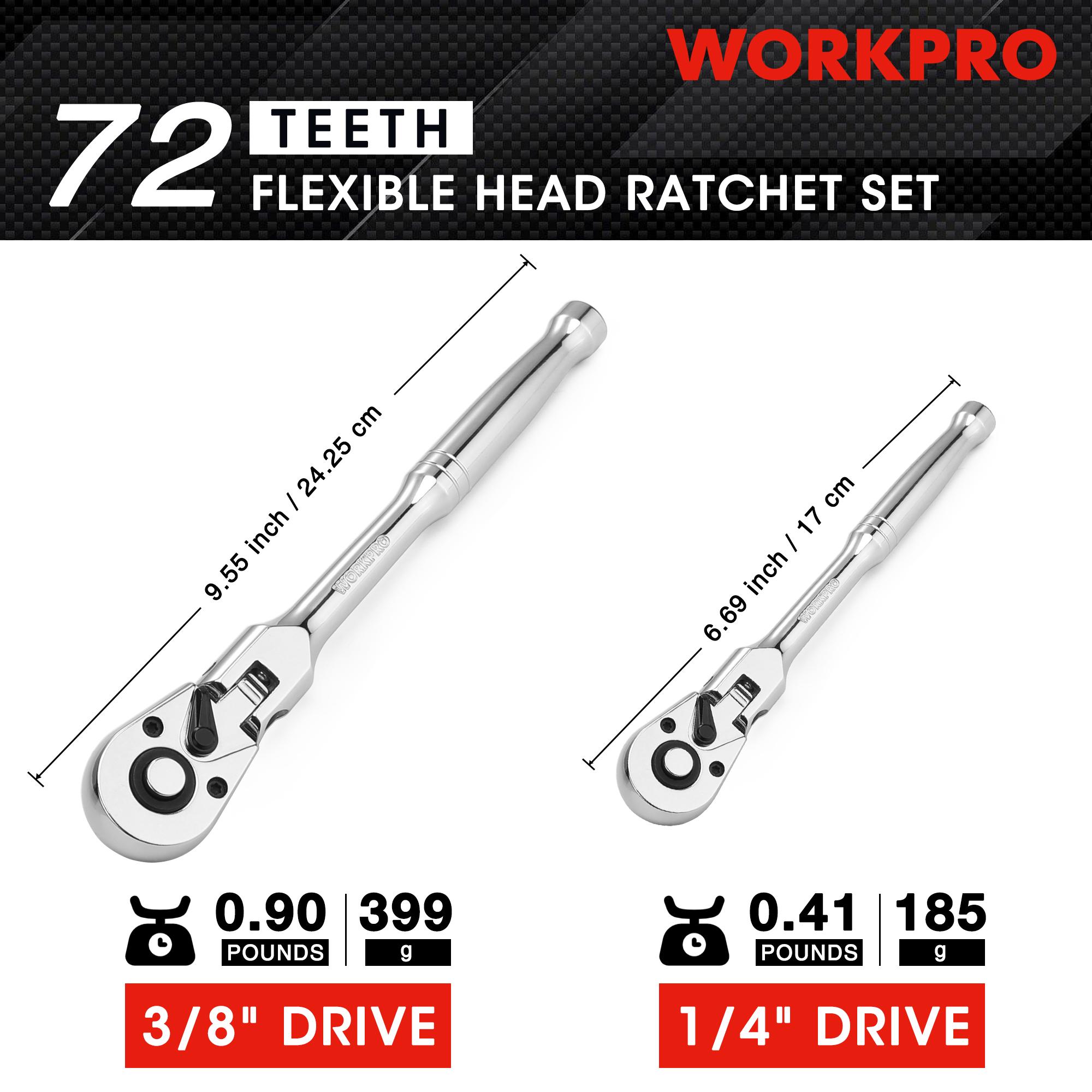 Набор трещоток WORKPRO из 2 предметов с гибкой головкой 1/4 , 3/8 привод 72 зуба трещотка с хромированным покрытием быстросъемная реверсивная конструкция
Набор трещоток WORKPRO из 2 предметов с гибкой головкой 1/4 , 3/8 привод 72 зуба трещотка с хромированным покрытием быстросъемная реверсивная конструкция