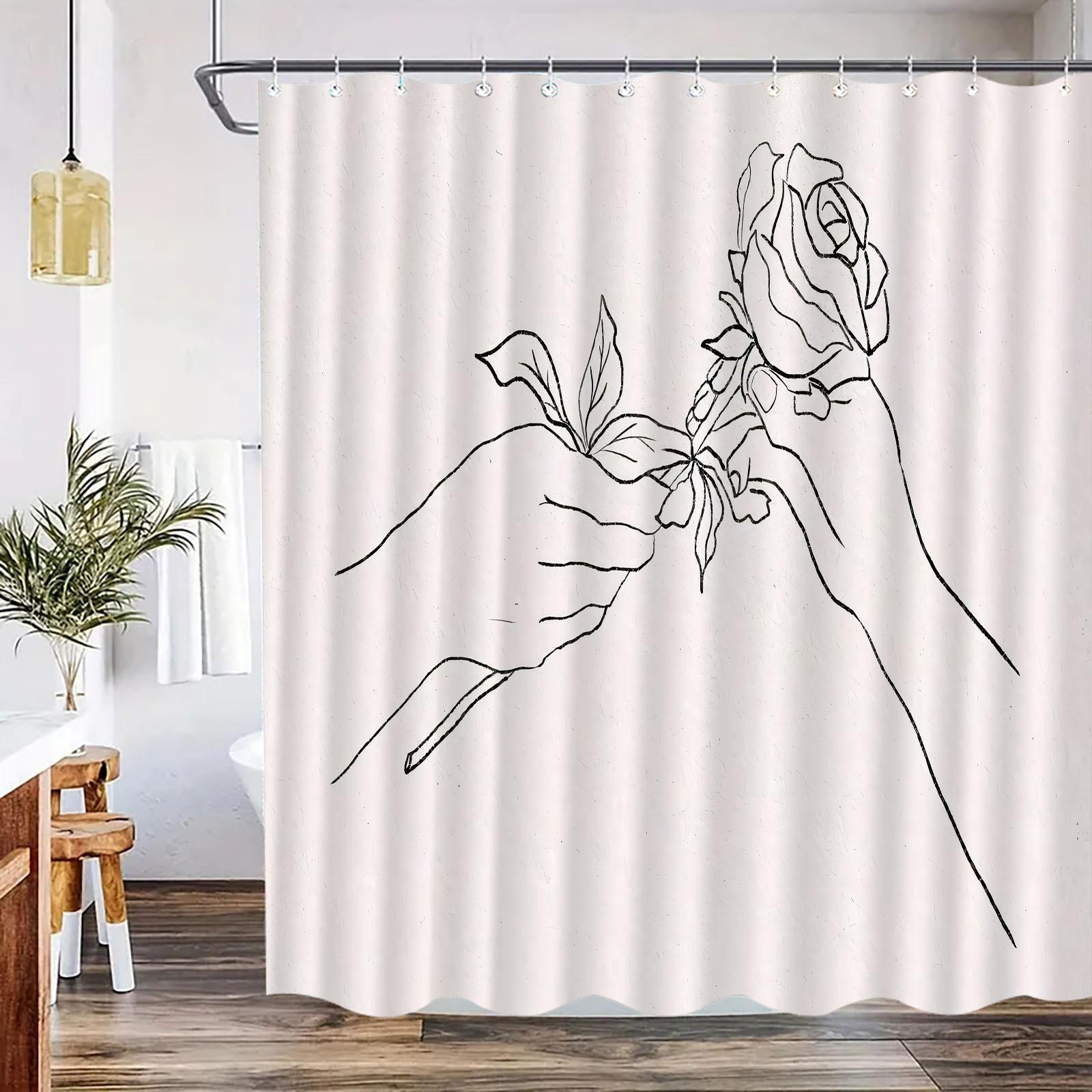 Minimalist Line Art Shower Curtain Hands Holding Rose Black And White Design Waterproof Bath Curtain Modern Boho Decor W60H190(CM)-1 Pcs
Minimalist Line Art Shower Curtain Hands Holding Rose Black And White Design Waterproof Bath Curtain Modern Boho Decor W60H190(CM)-1 Pcs