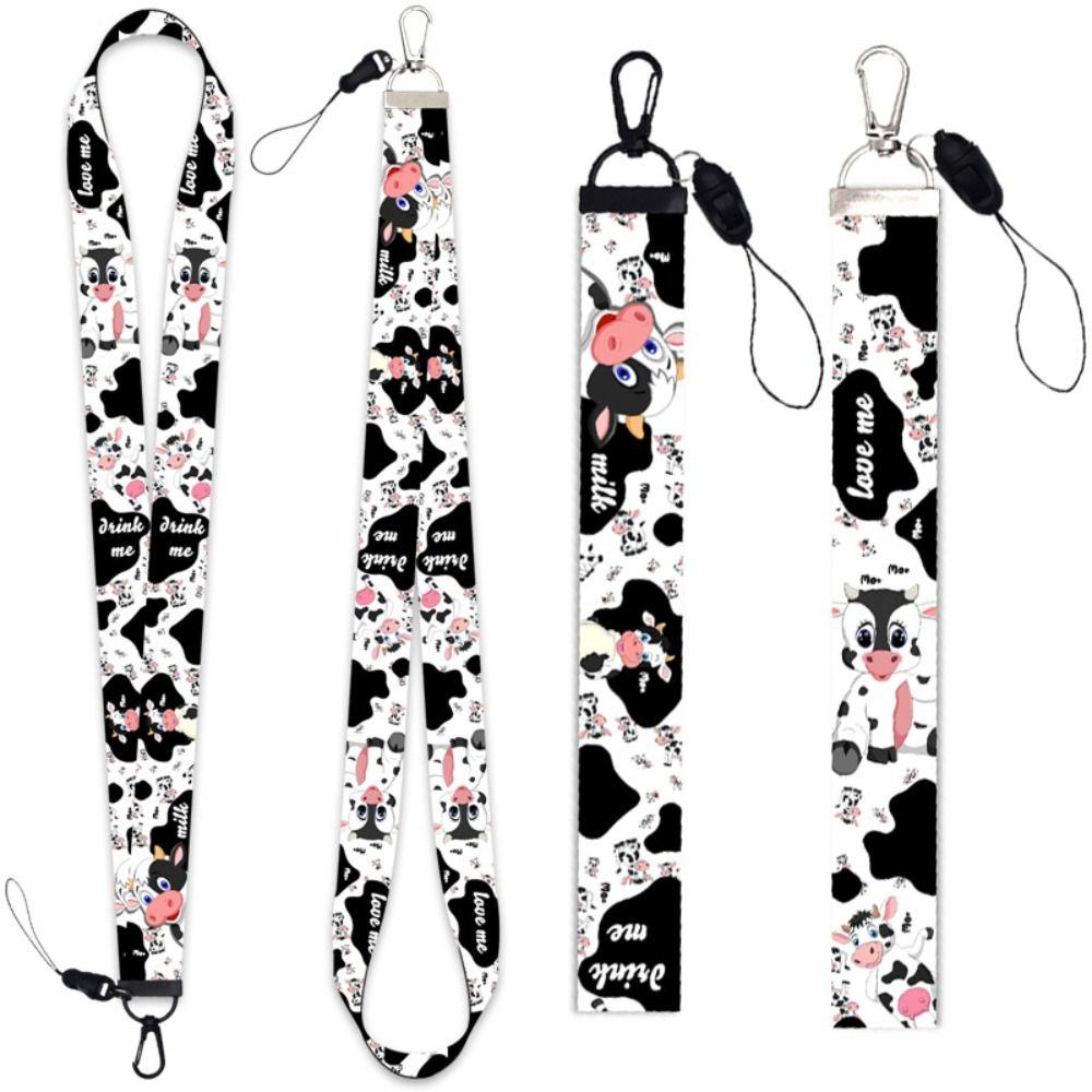 Мультяшный держатель для бейджа, брелок для ключей с молочной коровой, ремешок для мобильного телефона, веревка для удостоверения личности, шейные ремни