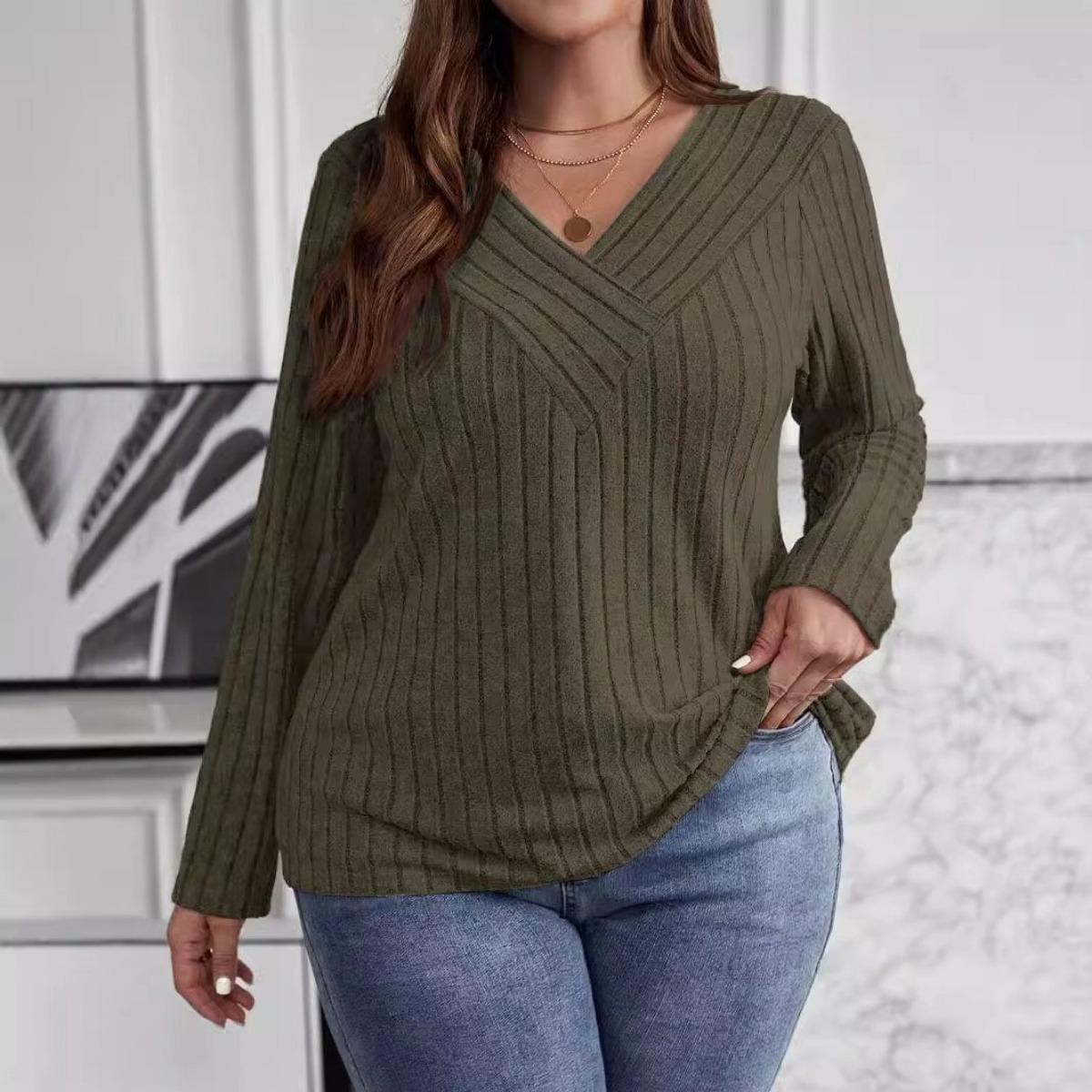 Fall Winter Plus Size Solid Color Crisscross V-neck Long Sleeve Ribbed Brushed Crew Neck T-shirt for Women Europe America 5XL армія зелений колір
Fall Winter Plus Size Solid Color Crisscross V-neck Long Sleeve Ribbed Brushed Crew Neck T-shirt for Women Europe America 5XL армія зелений колір
