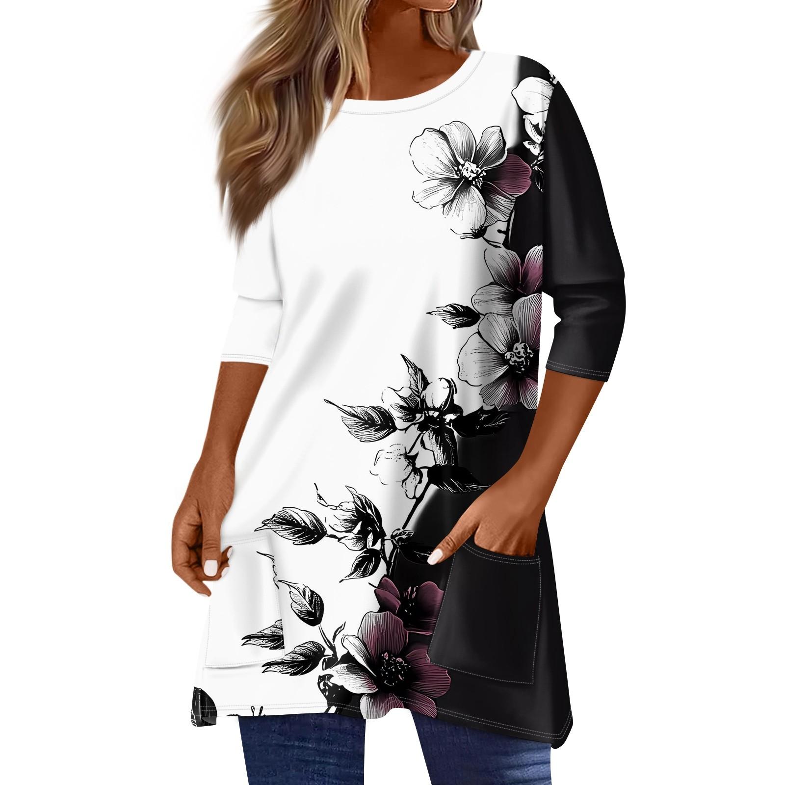 3/4 Sleeve Pocket Tops For Women Print Mid-length T Shirt Round Neck Blouse XL білий
3/4 Sleeve Pocket Tops For Women Print Mid-length T Shirt Round Neck Blouse XL білий