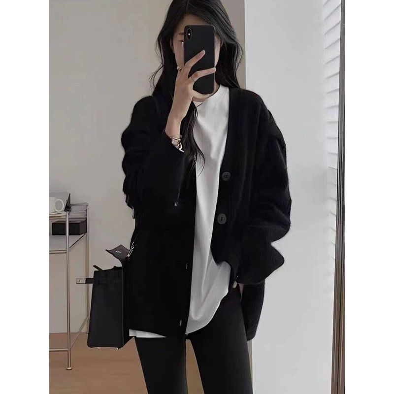 Cardigan Outwear Mid Length Long Length Idle Style Knitting Sweater Black L
Cardigan Outwear Mid Length Long Length Idle Style Knitting Sweater Black L
