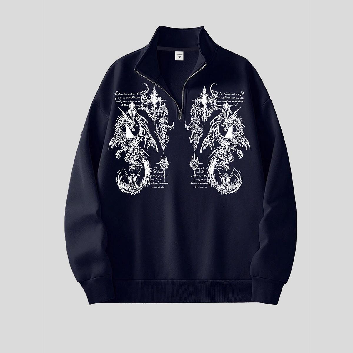 Mens Quarter-Zip Pullover Long Sleeve Mock Neck Sweatshirt Unsex Y2K Gothic Printed Vintage Tops XXL темно-синього кольору
Mens Quarter-Zip Pullover Long Sleeve Mock Neck Sweatshirt Unsex Y2K Gothic Printed Vintage Tops XXL темно-синього кольору