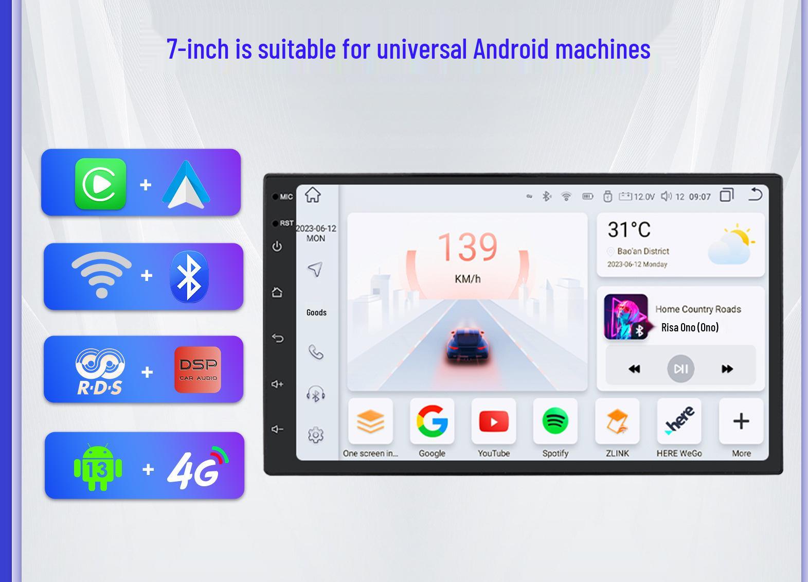 7-inch Universal Android Car Navigation GPS Player WIFI version Quad-core 1+32G with carplay
7-inch Universal Android Car Navigation GPS Player WIFI version Quad-core 1+32G with carplay