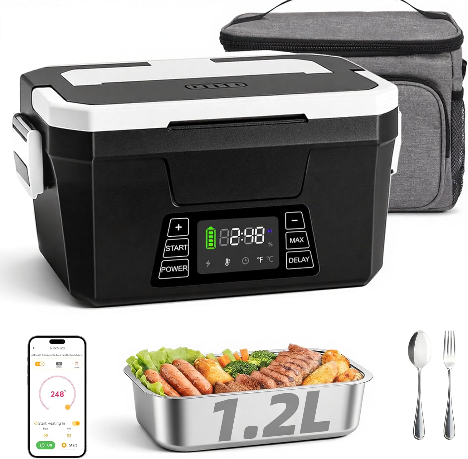 Portable Cordless Heated Lunch Box 1.2L, Battery-Powered with APP Control for Adults, Office & Travel чорний
Portable Cordless Heated Lunch Box 1.2L, Battery-Powered with APP Control for Adults, Office & Travel чорний