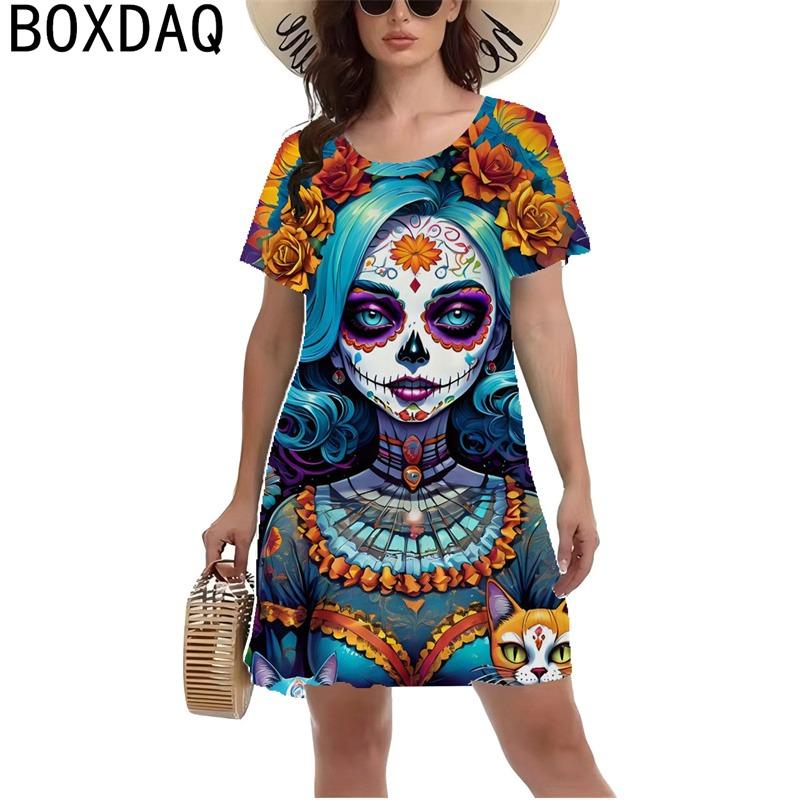 Women Vintage Style Dress 3D Fun Horror Skull Rose Print Mini Dress Summer Short Sleeve O-Neck Casual A-Line Dress Vestidos 7XL
Women Vintage Style Dress 3D Fun Horror Skull Rose Print Mini Dress Summer Short Sleeve O-Neck Casual A-Line Dress Vestidos 7XL