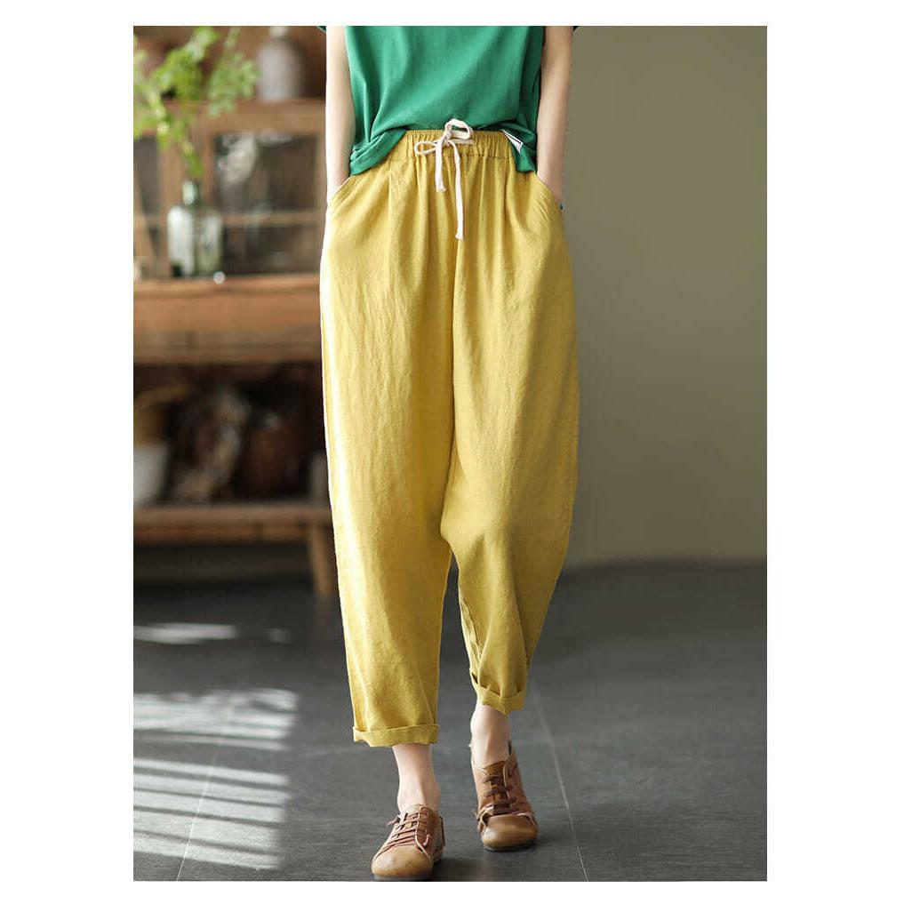 Summer Literary Solid Color Cotton Linen Women Elastic Waist Thin Casual Nine Hundred Small Feet Drawstring Haren Pants Plus Size
Summer Literary Solid Color Cotton Linen Women Elastic Waist Thin Casual Nine Hundred Small Feet Drawstring Haren Pants Plus Size
